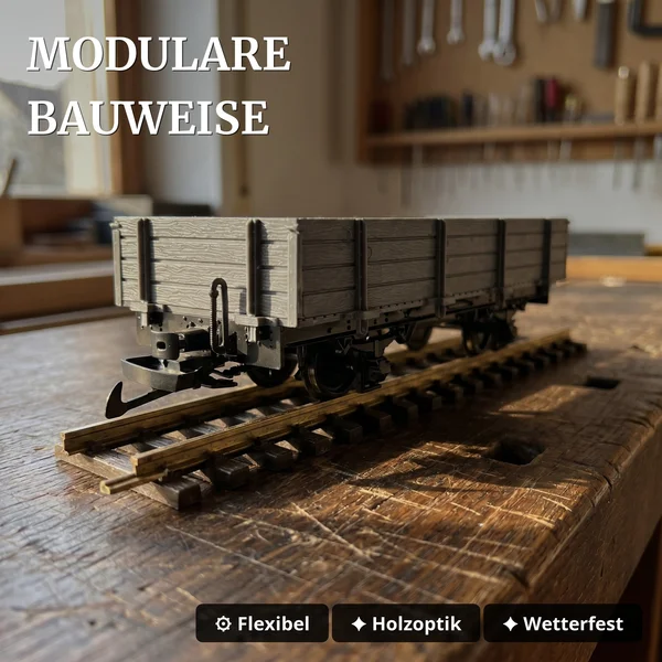 ML-Train Niederbordwagen grau Spur G Bausatz mit Metall-Speichenradsätzen 31 mm – 30 Teile ML-Train 88923590_auswahl3