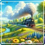 Banner Bild mit Dampflok auf Floraler Wiese