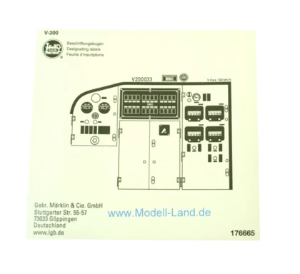 Beschriftungsbogen V200 Diesellok V200 + Zubehör Zurüstteile LGB