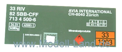 Tafel AVIA Güterwagen RhB Tank LGB 40830-E226
