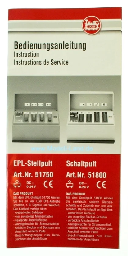 Bedienanleitung Stellpult Elektronik LGB 51750-E800