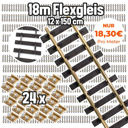 18 Meter Flex-Gleis mit zusätzlich 24 Verbinder für Gartenbahn Spur-G