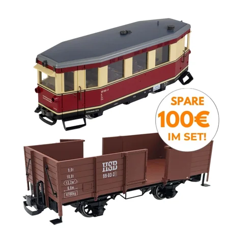HSB Triebwagen T1 digital mit Zimo Decoder und Sound im Set mit Güterwagen HSB 99-03-21 Spur G Train Line 8200287