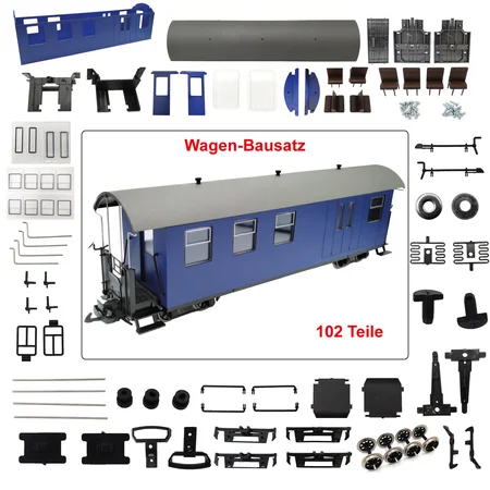 Packwagen 4-achsig blau HSB/DR als Spur-G Bausatz ML-Train 88906000