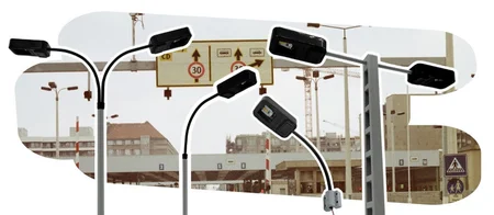 Die verschiedenen BG2 Lampen mit Checkpoint Charlie als Hintergrund