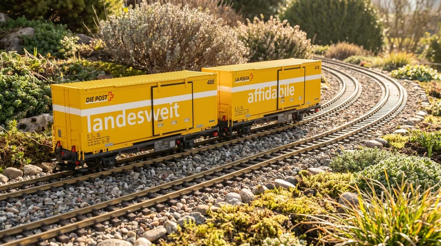 Post Containerwagen-Set RhB LGB 45886 - Authentische Schweizer Logistik-Vielfalt