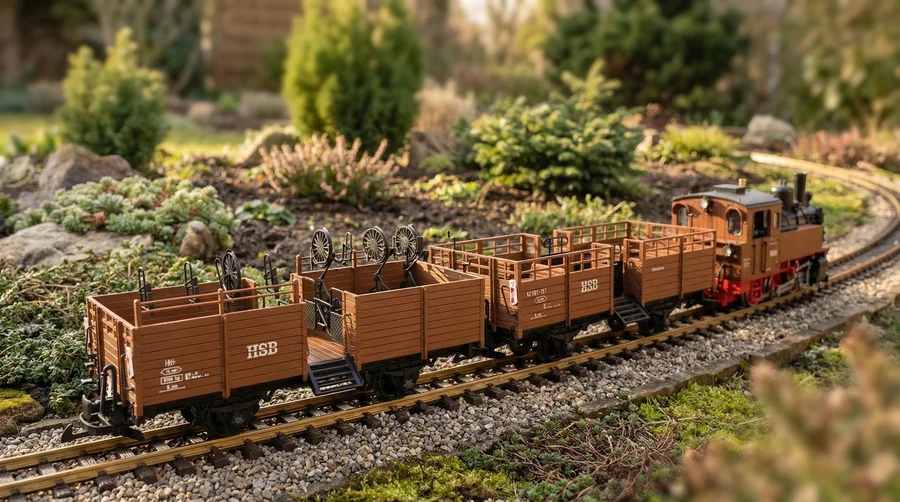 HSB Fahrrad- & Cabriowagen Set Spur G – KC901-157 & 901-157 Güterwagen mXion 8200280 - Authentische HSB-Wagen für draußen