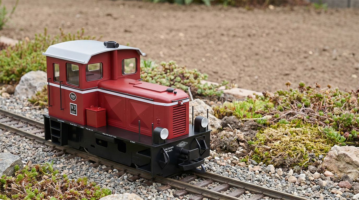 Bausatz-Set mit Diesellok V3 der DEV analog und 2 Hochbordwagen in braun ML-Train 8200291 - Güterzug für Spur G