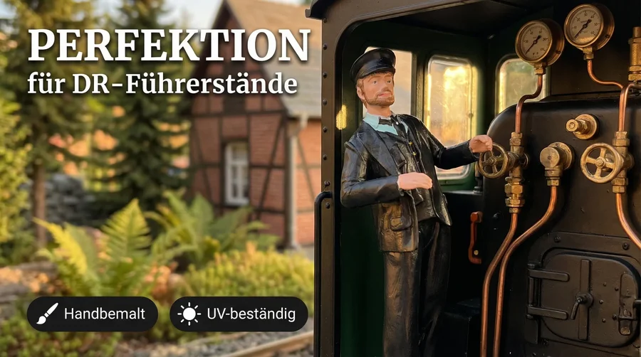 ML-Train Lokführer Tobias Spur G – Dampflok DR/HSB, stehend rechts lehnend, handbemalt - Perfektion für Führerstände