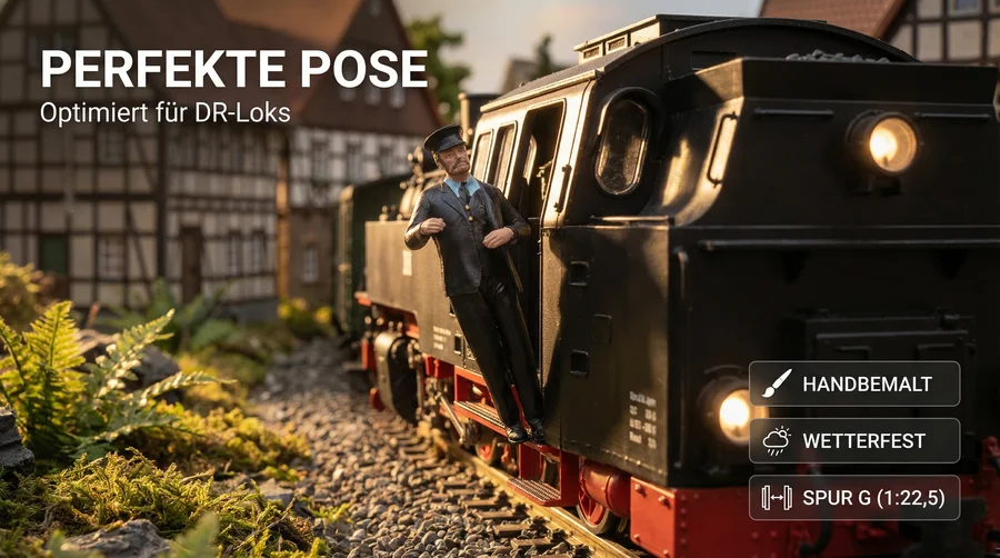 Lokführer DR/HSB Tobias links lehnend Spur-G - Perfekte Pose für DR-Loks