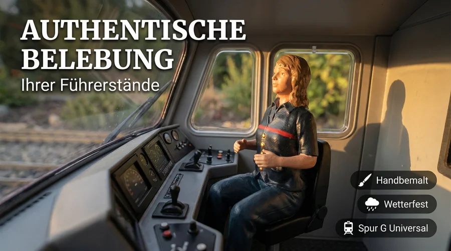 ML-Train Lokführerin Nicole sitzend – Handbemalt, UV-beständig, Spur G - Authentische Belebung Ihrer Führerstände