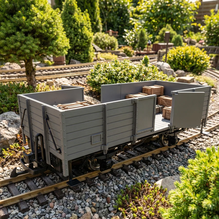 Hochbordwagen grau inkl. Türen mit Magnetverschluss und Edelstahlradsätzen als Spur G Bausatz ML-Train 88900050 - Präzisions-Bausatz Made in Germany