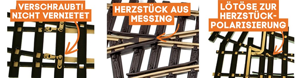 Bogenweiche links R 120/210 cm mit Verbindern ML-Train 8922355 - Der Aufbau unserer Messing  Bogenweiche im Überblick