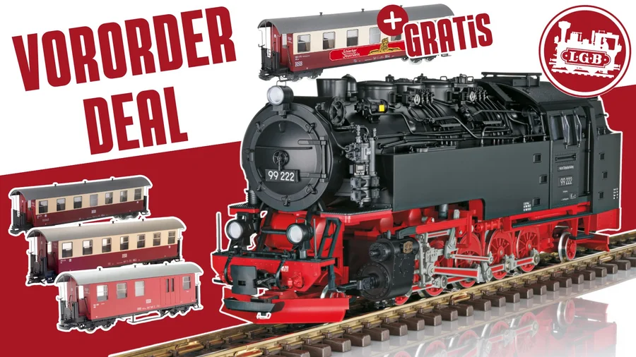 VORORDER DEAL: LGB Neuheit 99 222 Jubiläums Brockenbahn + 3+1 Gratis HSB Personen und Packwagen Set