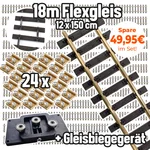 18 Meter Flex-Gleis mit 24 Schraubschienenverbinder + Biegevorrichtung