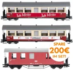 Train Line Werbewagen-Set HSB Spur G – Packwagen mit 2 Personenwagen mit Werbeaufschrift